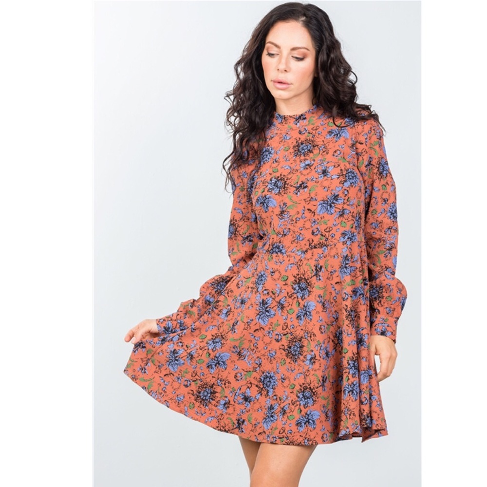 Rust Orange High Neck Swing Dress NWOT